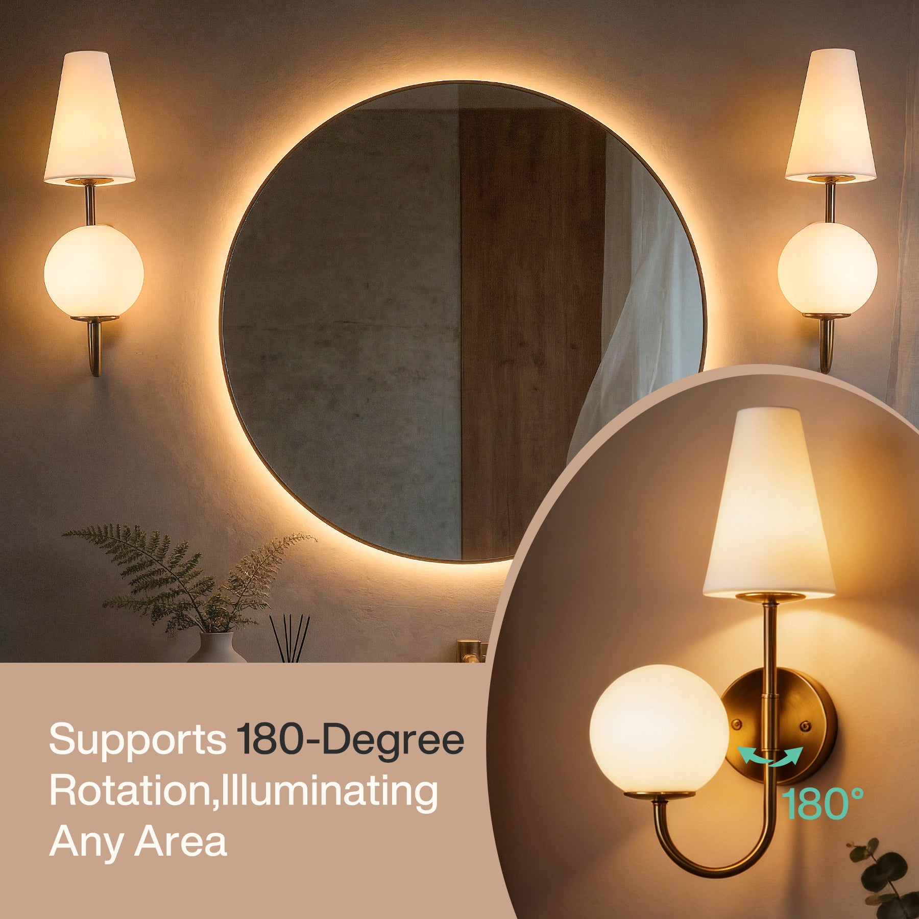 Double-Headed Wall Sconce, Elegant Wall Lamp Light Fixtures with Glass Shade