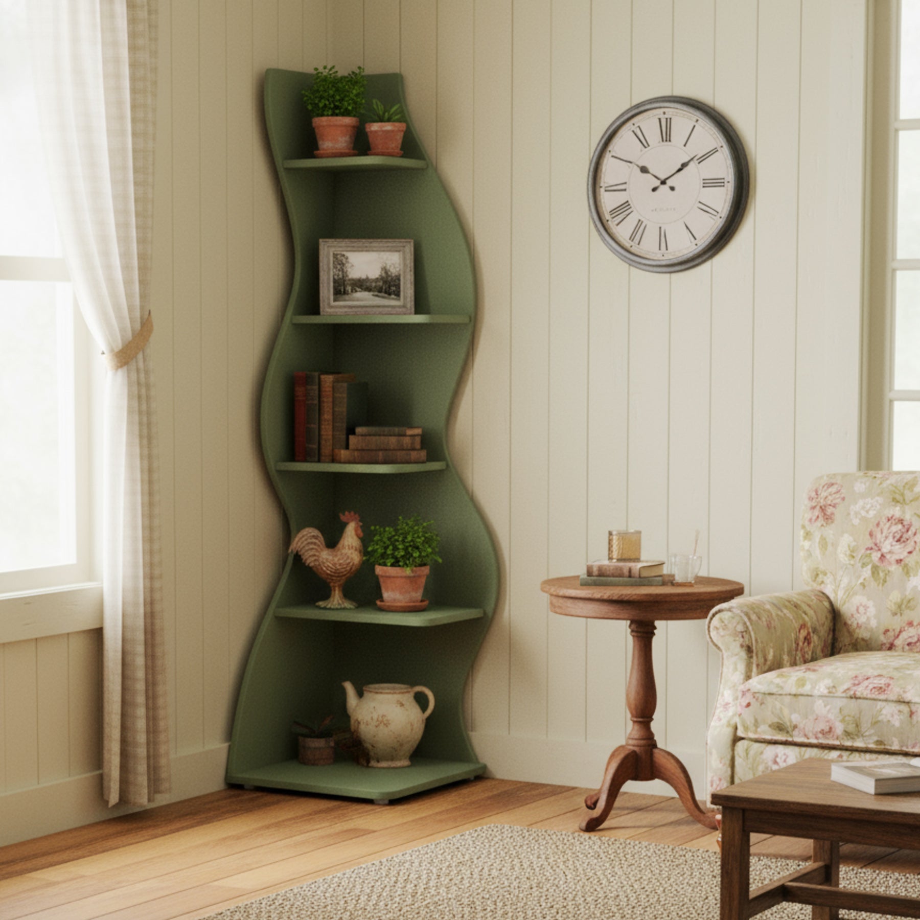 5-Tier Corner Bookcase, Rustic Freestanding Corner Shelf for Small Spaces
