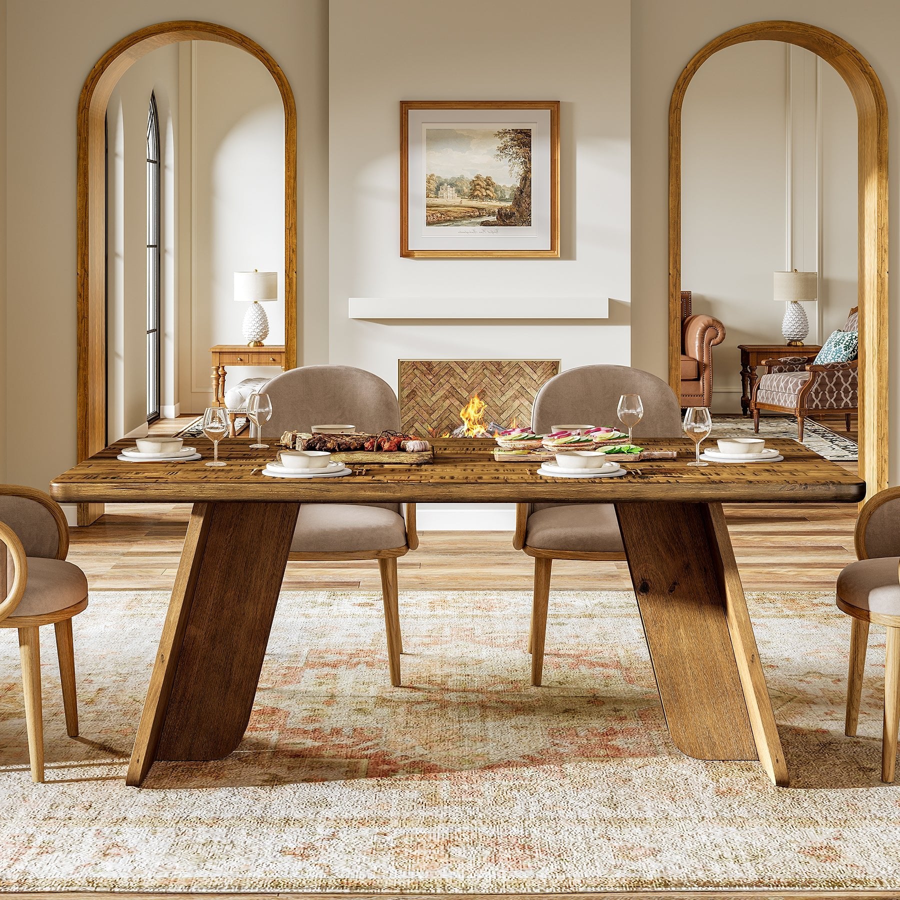 63" Solid Wood Dining Table for 4-6, Farmhouse Kitchen Table with Sturdy Legs