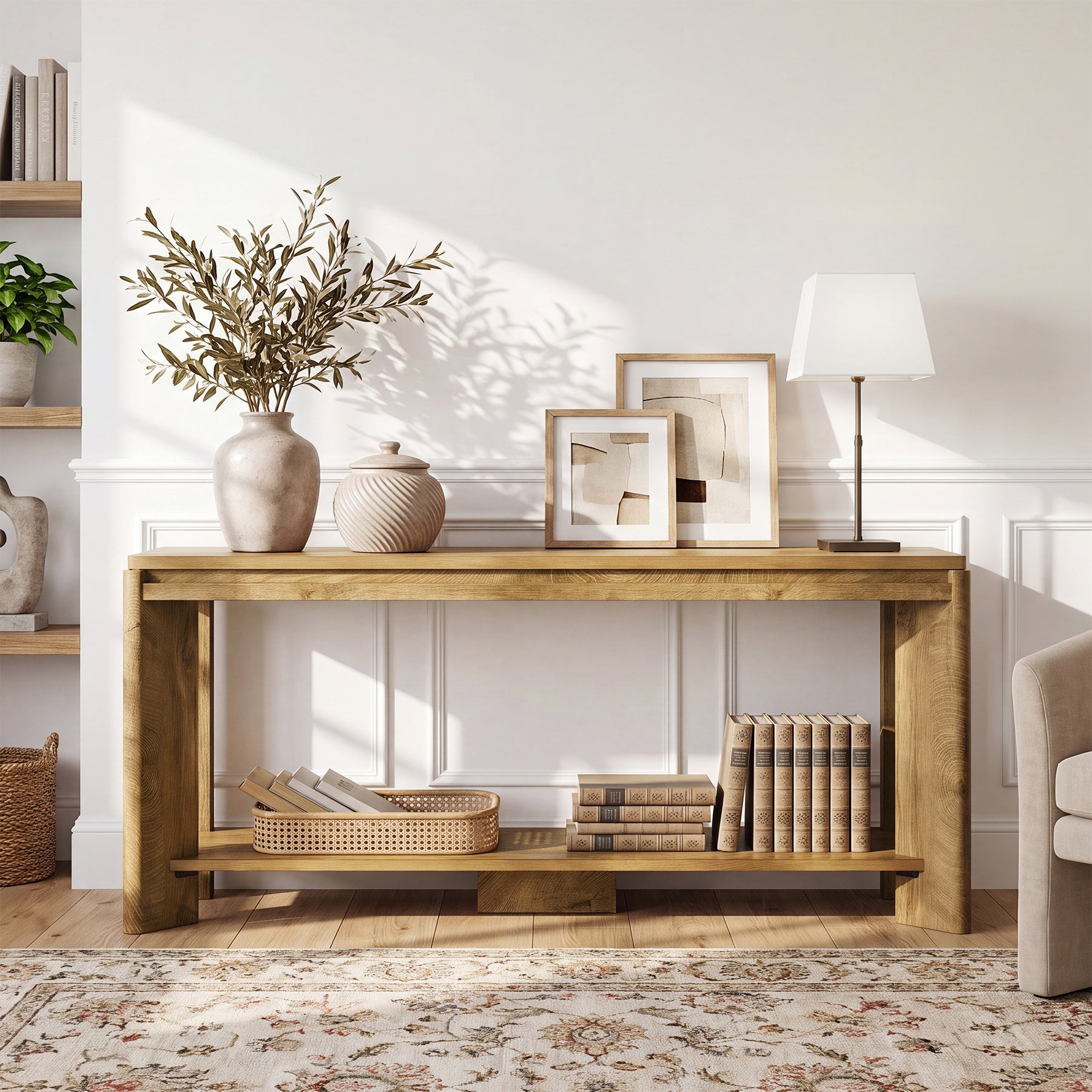 63" Console Table, 2-Tier Sofa Entryway Table with Storage for Hallway, Living Room