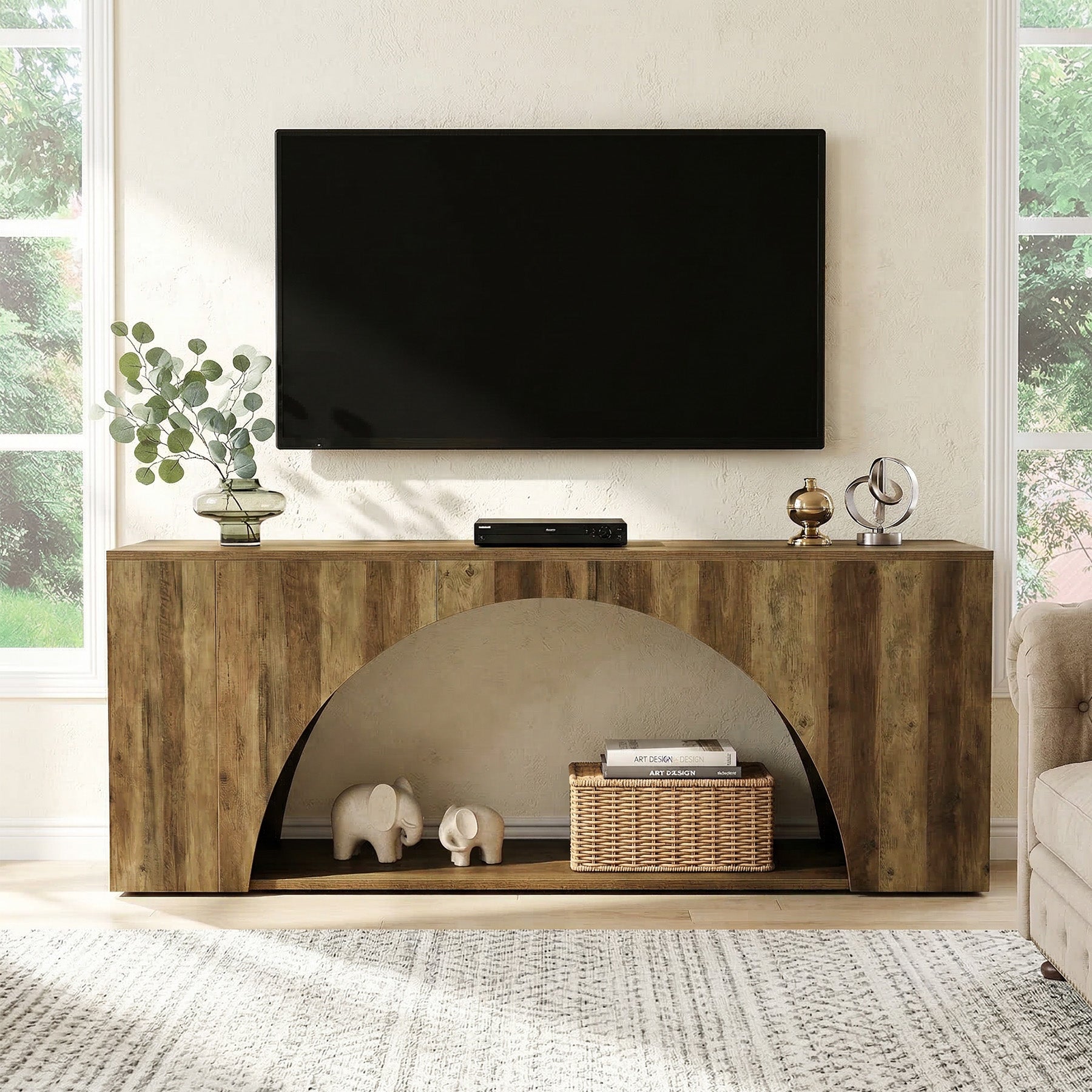 Tribesigns 63" Wood TV Stand, Media Console with Shelves for Living Room