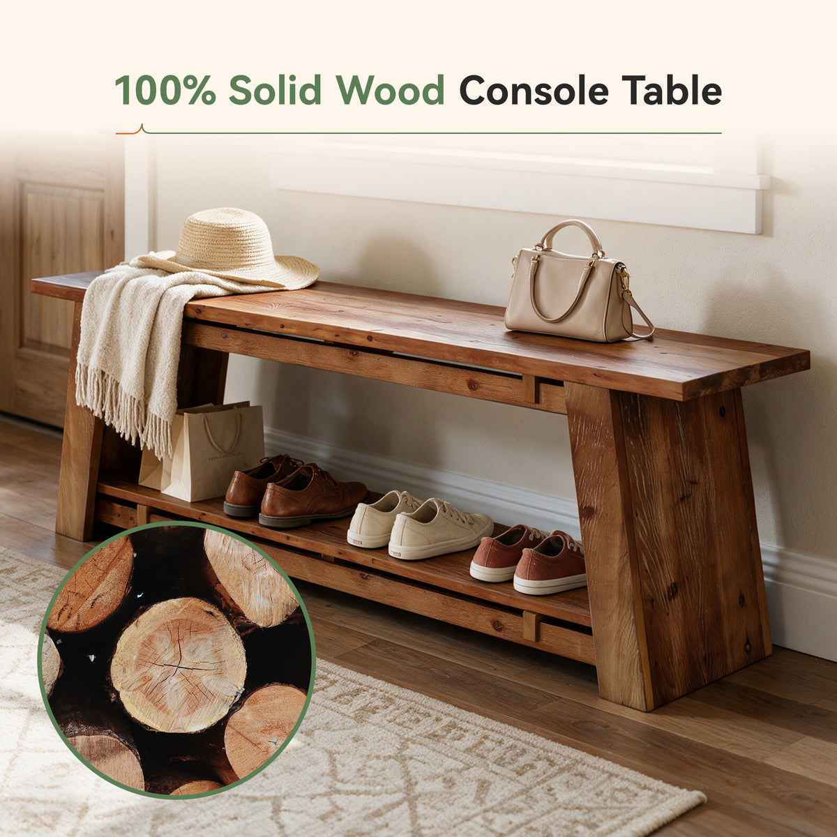 Tribesigns 63" Solid Wood TV Stand with 2-Tier Storage, Farmhouse Media Console for 70" TVs