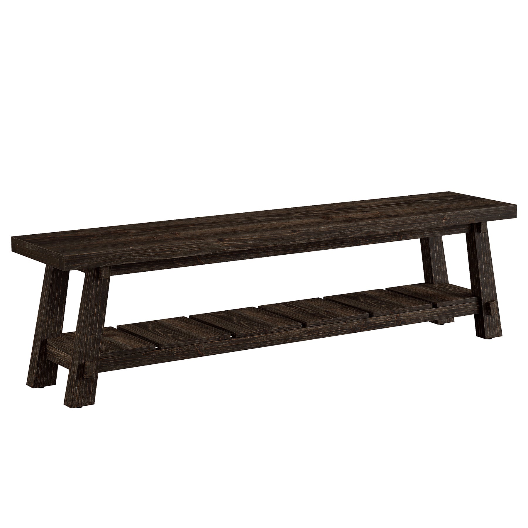 71" Solid Wood Entryway Bench, Rustic Extra Long Hallway Seating with Shoe Storage for Living Room and Bedroom