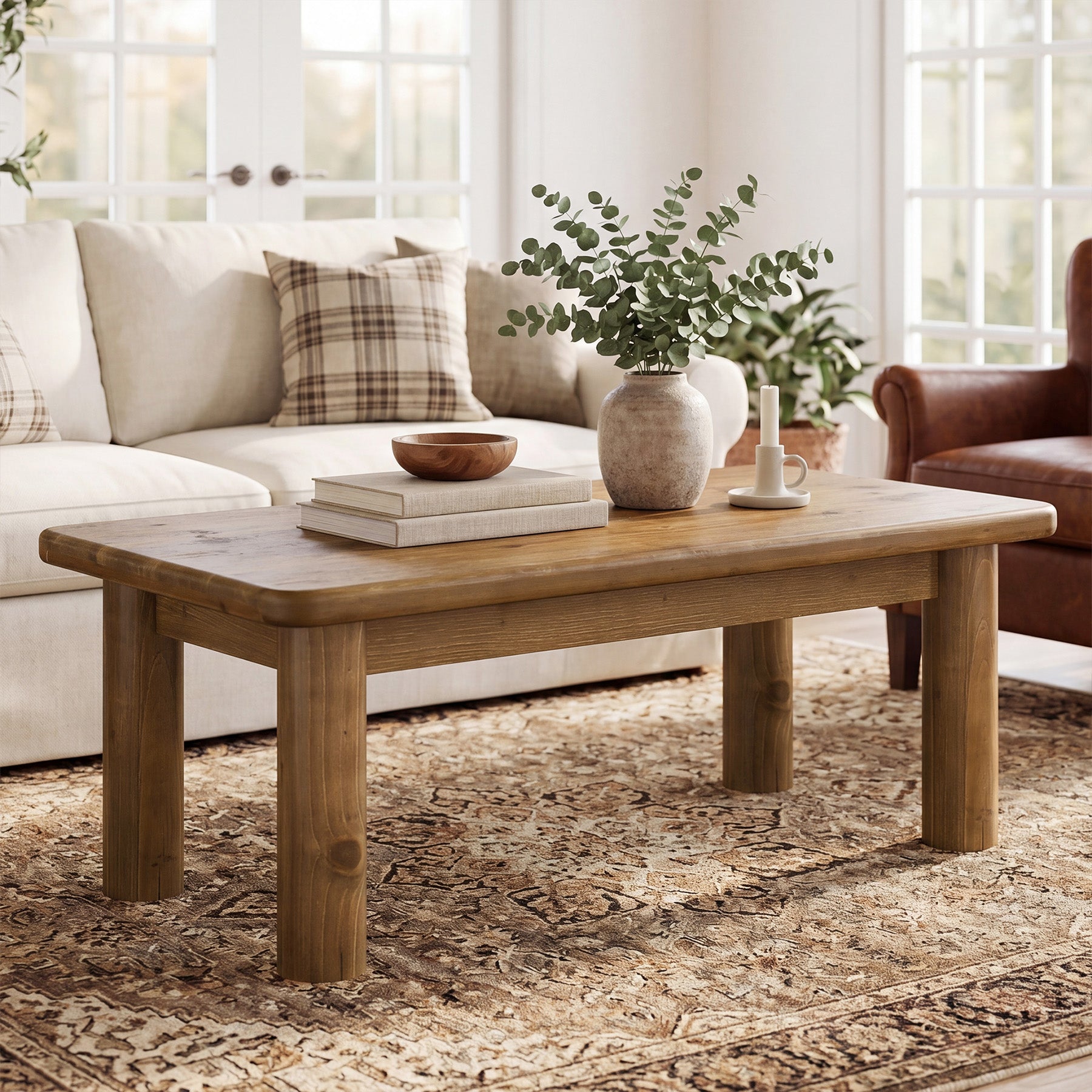 47" Wood Coffee Table, Solid Rectangular Center Table for Living Room