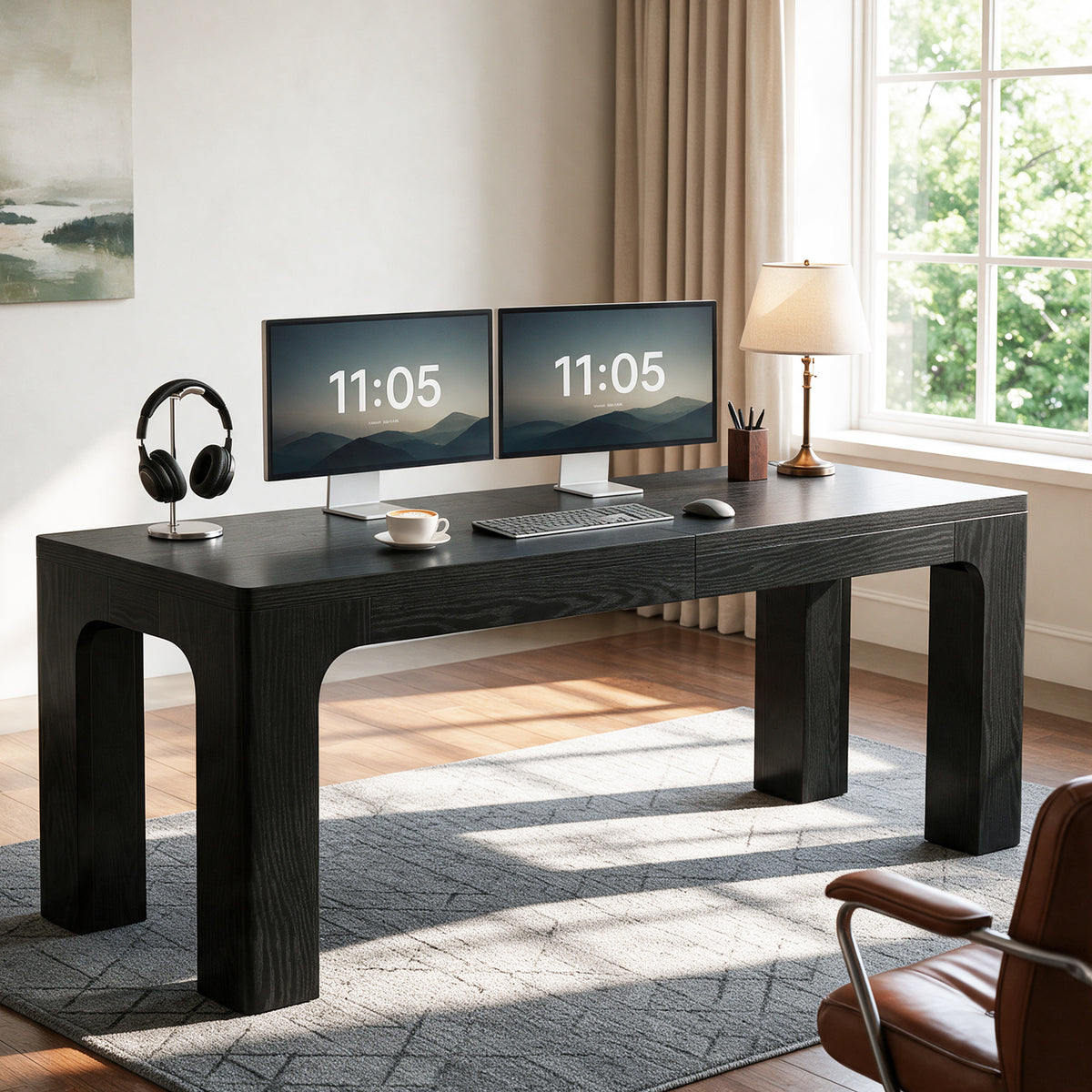 79" Farmhouse Executive Desk, Computer Desk for Home Office, Long Workstation