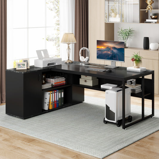 Tribesigns L-Shaped Desk, 71 inch Executive Desk with Shelves & Cabinet Tribesigns