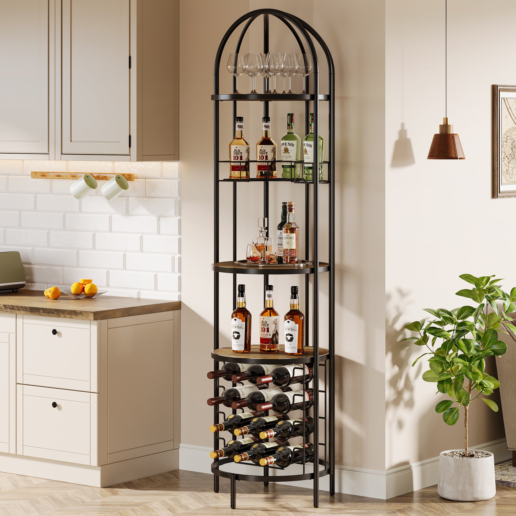 5-Tier Wine Rack, Industrial Bar Wine Cabinet with Bottle Holder