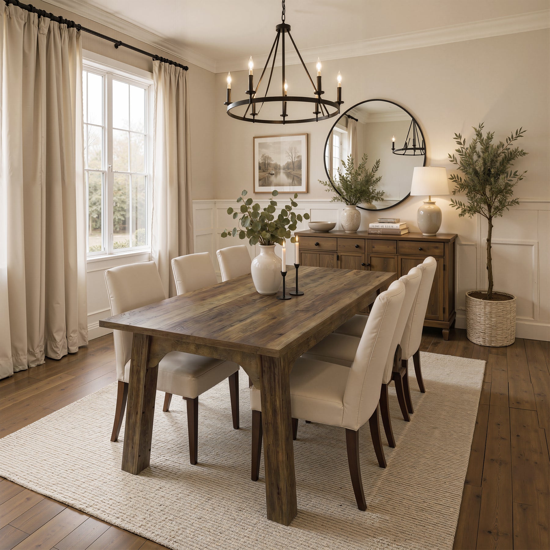 63" Rectangular Dining Table for 4-6, Modern Farmhouse Kitchen Table with Heavy-Duty Legs