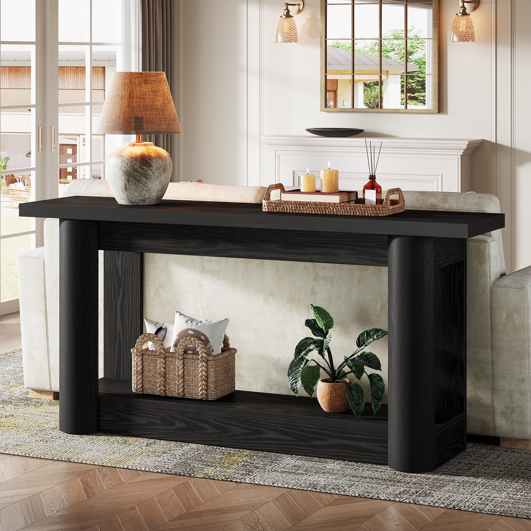 63" Console Table, 2-Tier Farmhouse Entryway Sofa Table