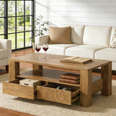 Rectangle Coffee Table, 47" Center Tea Table with 2 Drawers & Open Shelf 3