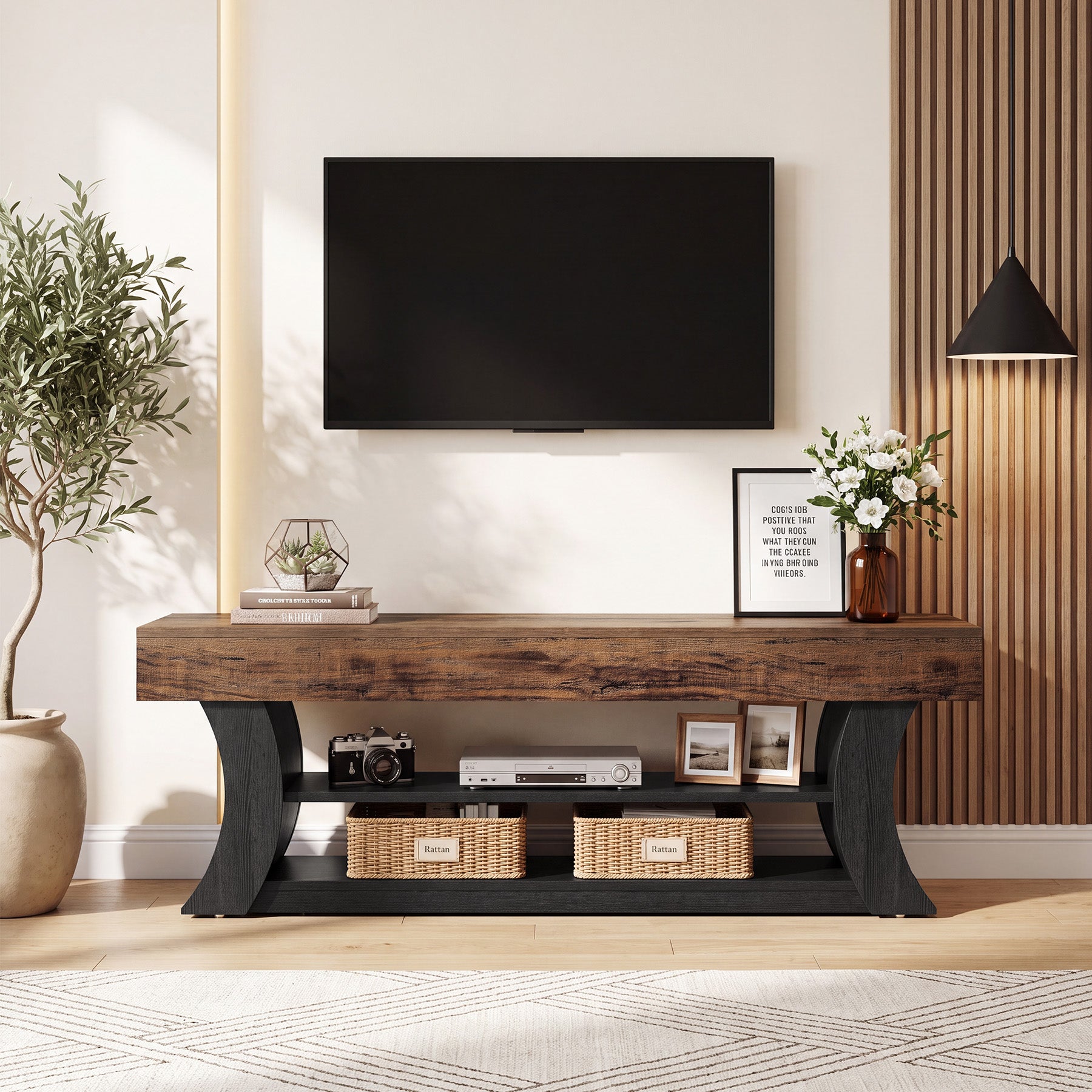 70.9" TV Stand for TVs up to 75", Entertainment Center Media Console with 3 Shelves