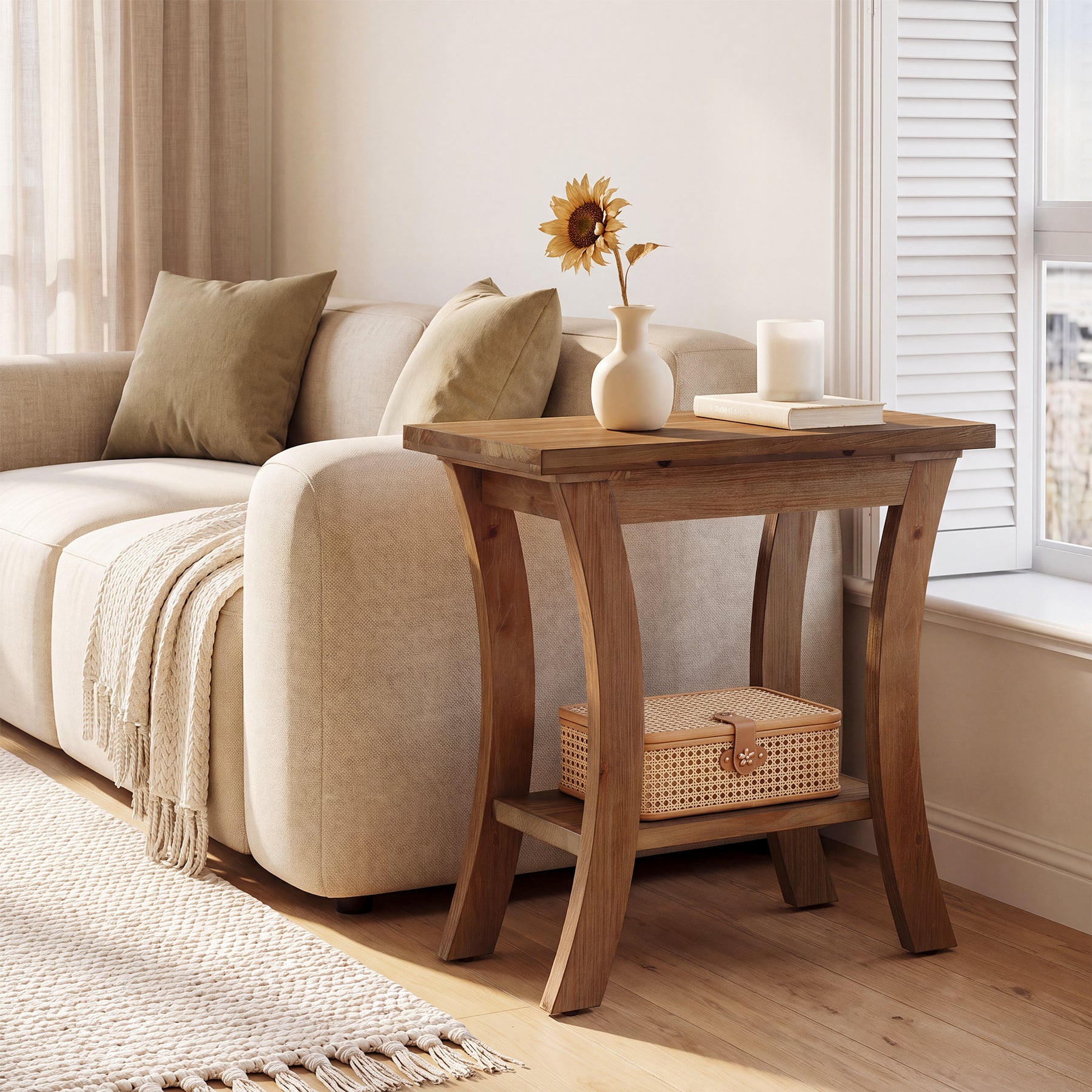 Tribesigns 23.6-Inch Solid Wood Side Table with Lower Shelf, Farmhouse End Table for Living Room