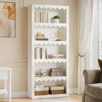 70" Bookcase, Modern 5-Tier Bookshelf Storage Organizer with Scalloped Edges