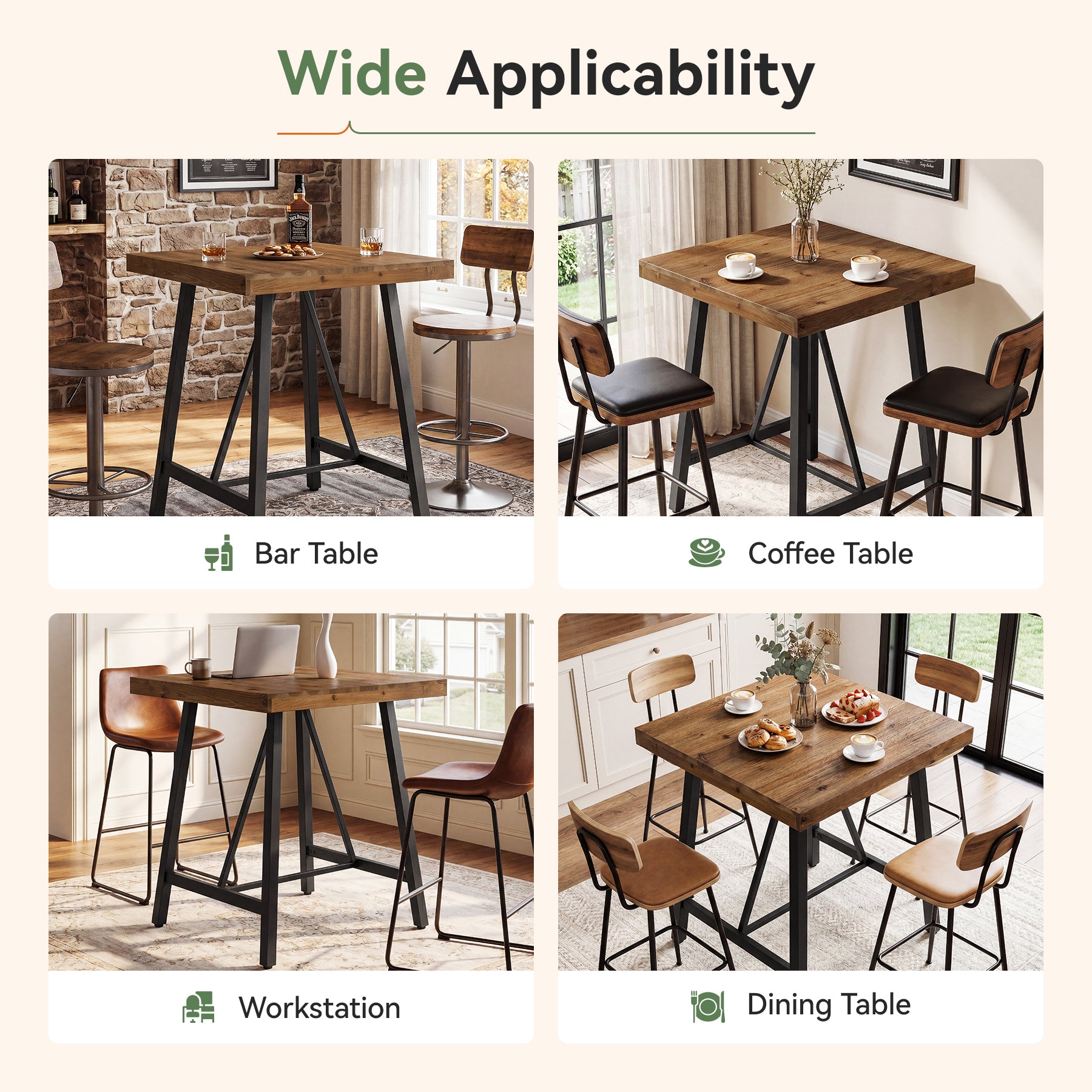31.5" Solid Wood Bar Table, Counter Height Pub Table Kitchen Dinner Table