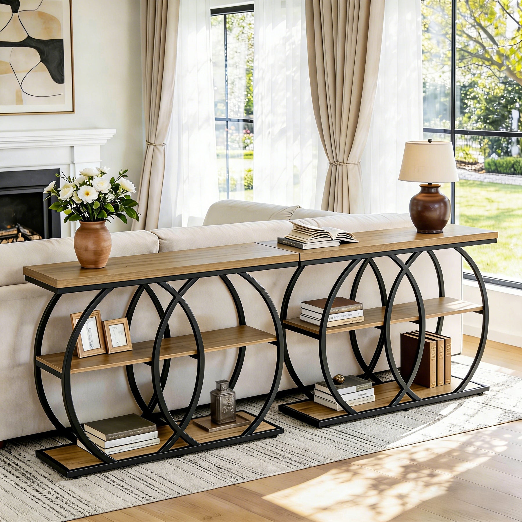 41.3" Industrial Console Table with 3-Tier Shelves, Narrow Entryway Sofa Table with Metal Frame