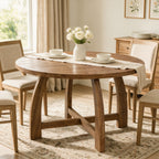 47" Solid Wood Dining Table for 4-6, Round Kitchen Table with Cross Base for Dining Room