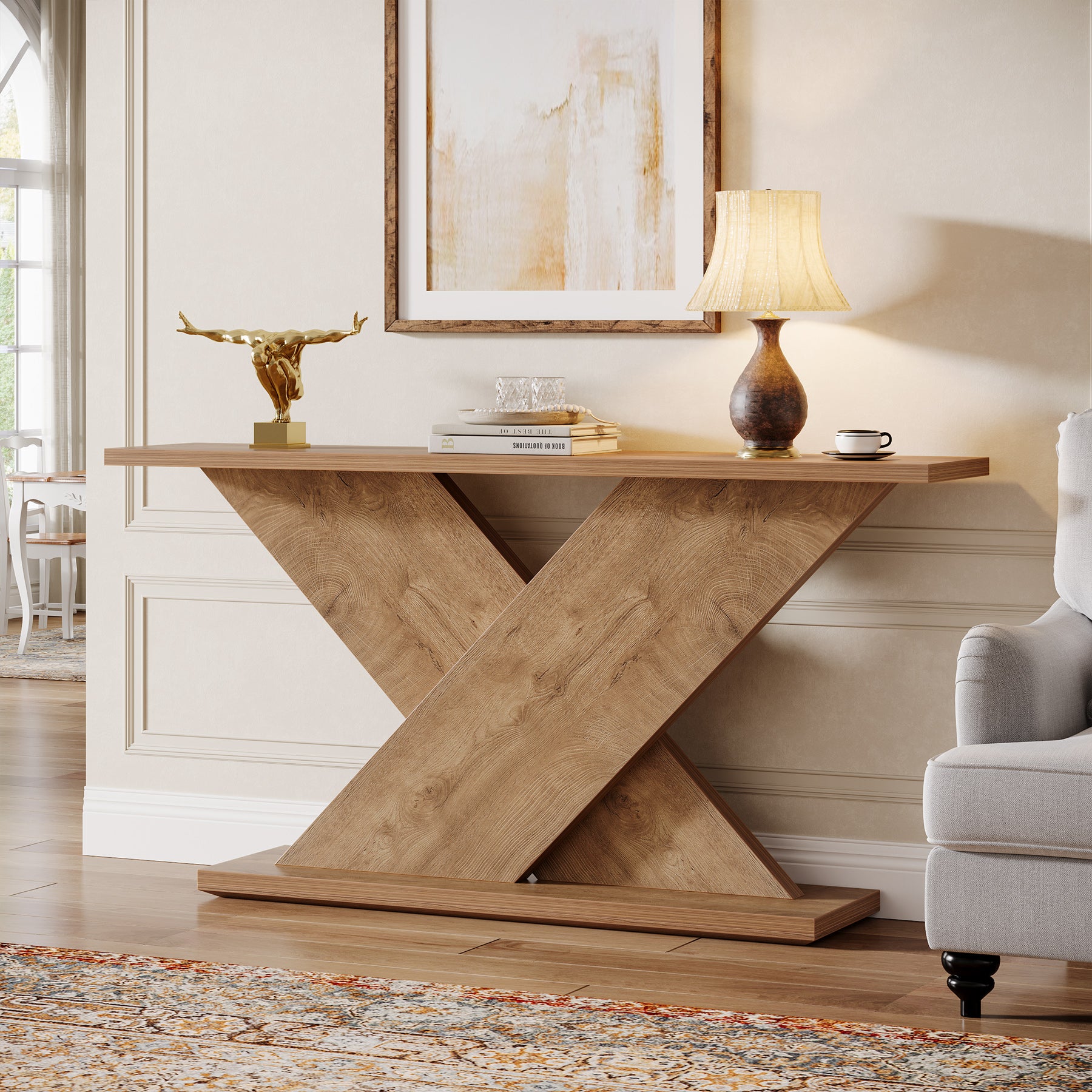 63" Console Table, Farmhouse Entryway Sofa Table with X-Shaped Base