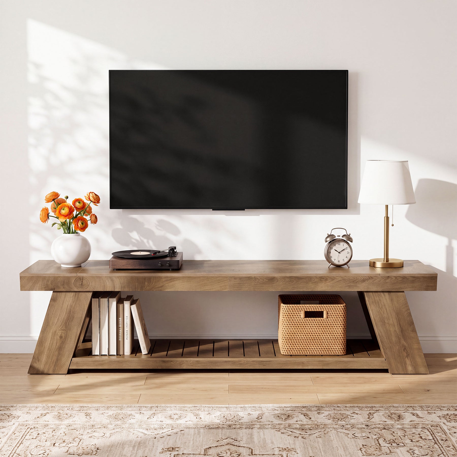 87" TV Stand for 85" TV, Farmhouse Entertainment Center, 2-Tier Storage, Extra Long Console