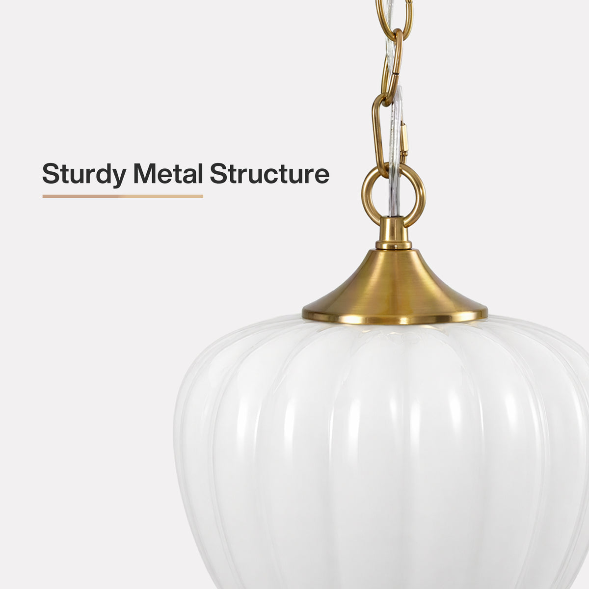 Milky White Ribbed Glass Pendant Light, Brass Adjustable Hanging Light