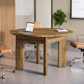 39" Round Conference Table for 4, Modern Small Meeting Table with Thick Legs for Office 3