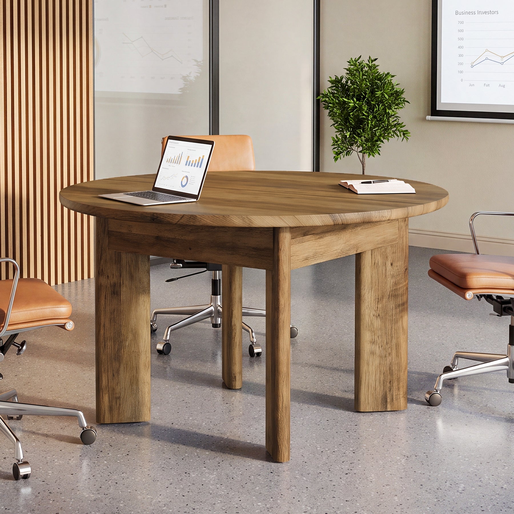 39" Round Conference Table for 4, Modern Small Meeting Table with Thick Legs for Office