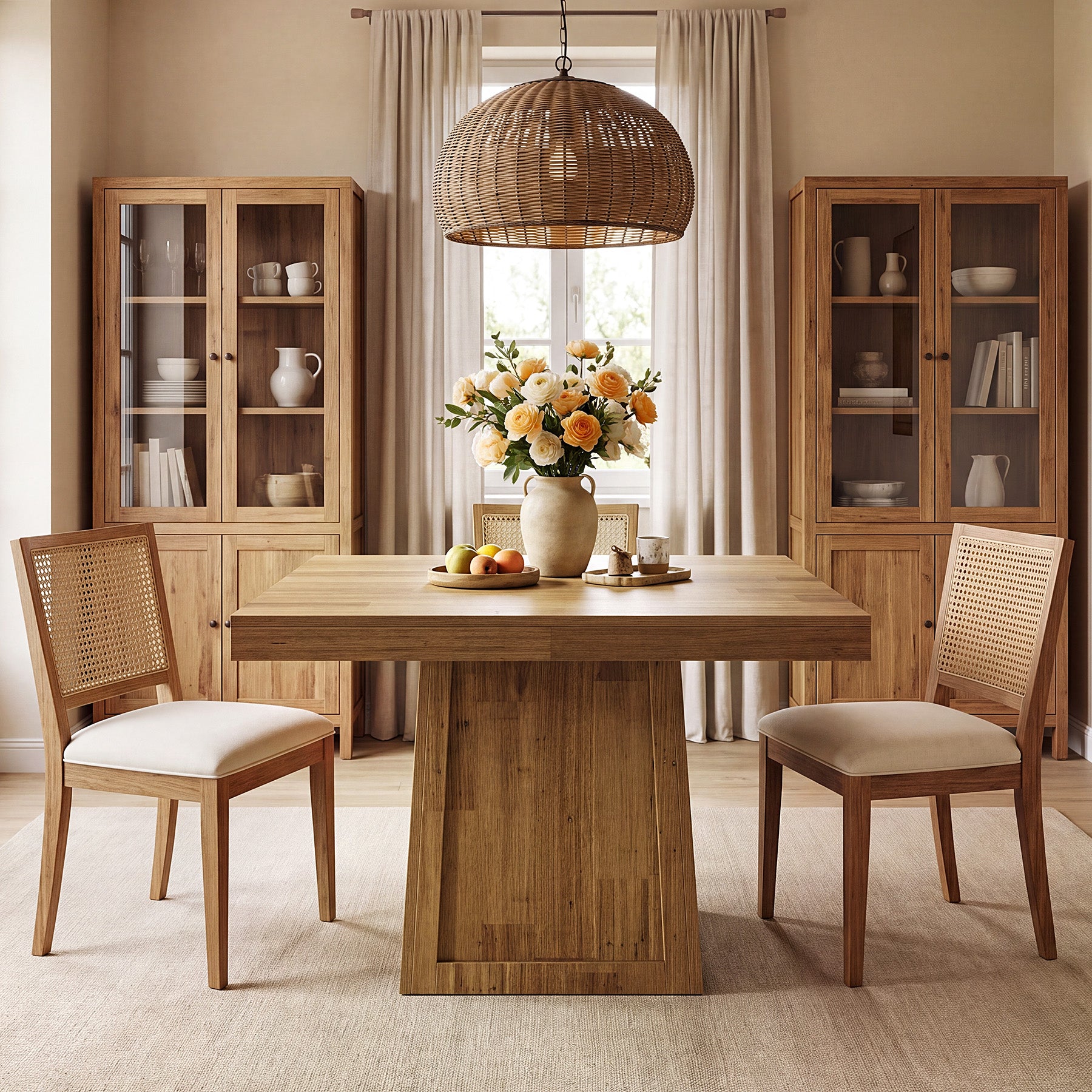 31.5" Square Dining Table, Farmhouse Dinner Table with Trapezoidal Base for 2-4