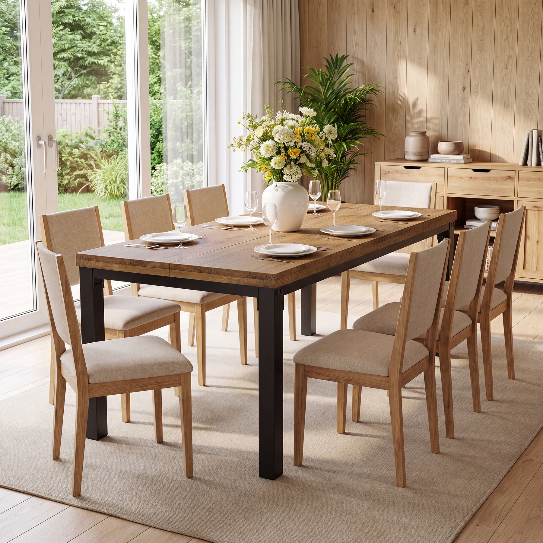 70.9" Solid Wood Dining Table, Farmhouse Kitchen Table with Thick Tabletop for 4-8 People