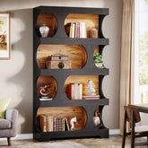 71" Bookcase, Modern Asymmetrical Bookshelf 4-Tier Display Shelf 3
