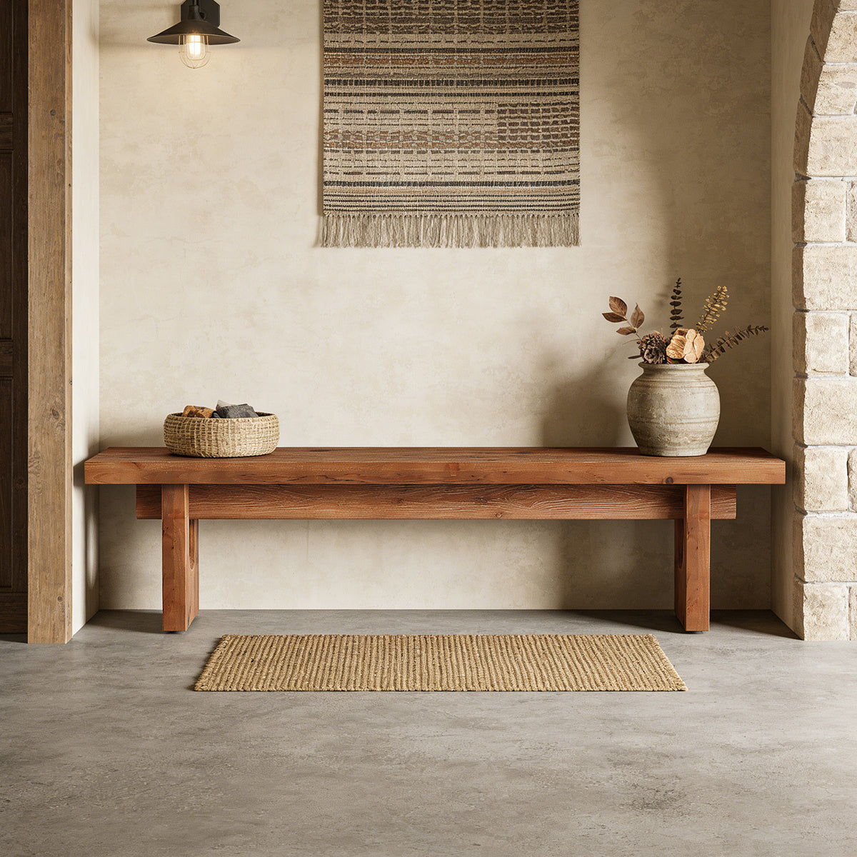 63“ Long Entryway Bench, Solid Wood End of Bed Indoor Seating