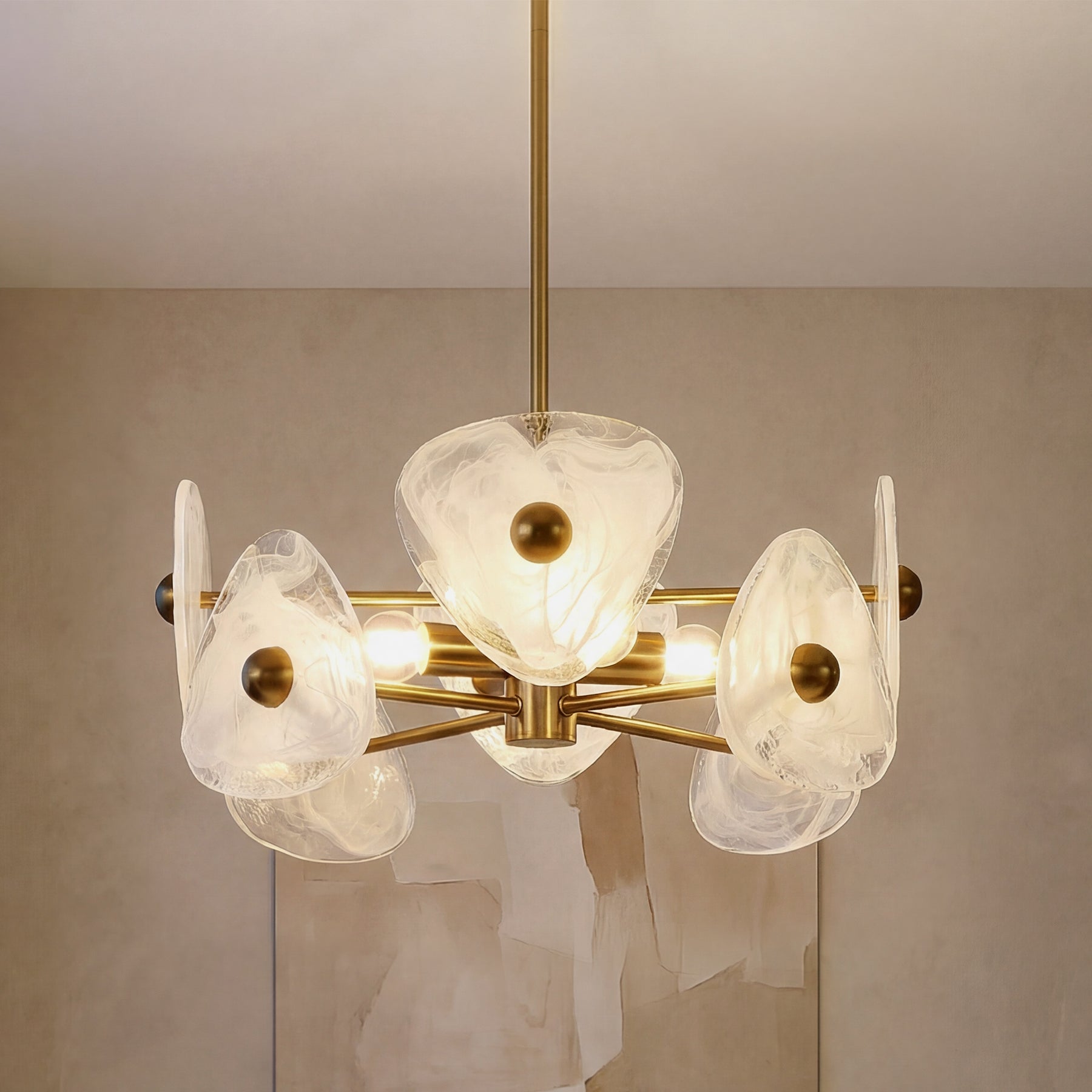 4-Light Chandelier, Pendant Light Fixtures with Cloud Glass Shades
