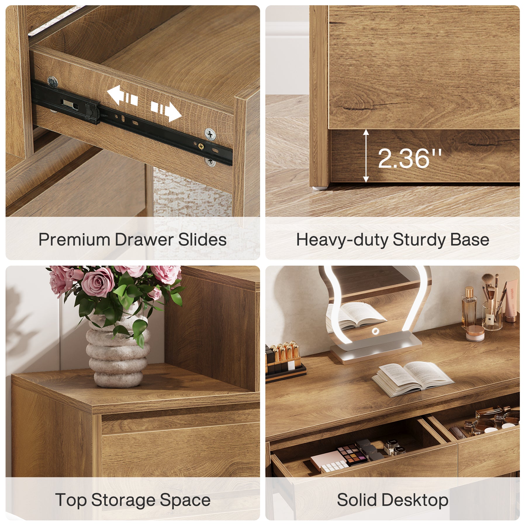 5-Drawer Makeup Vanity Desk, Modern Dressing Table with Cabinet