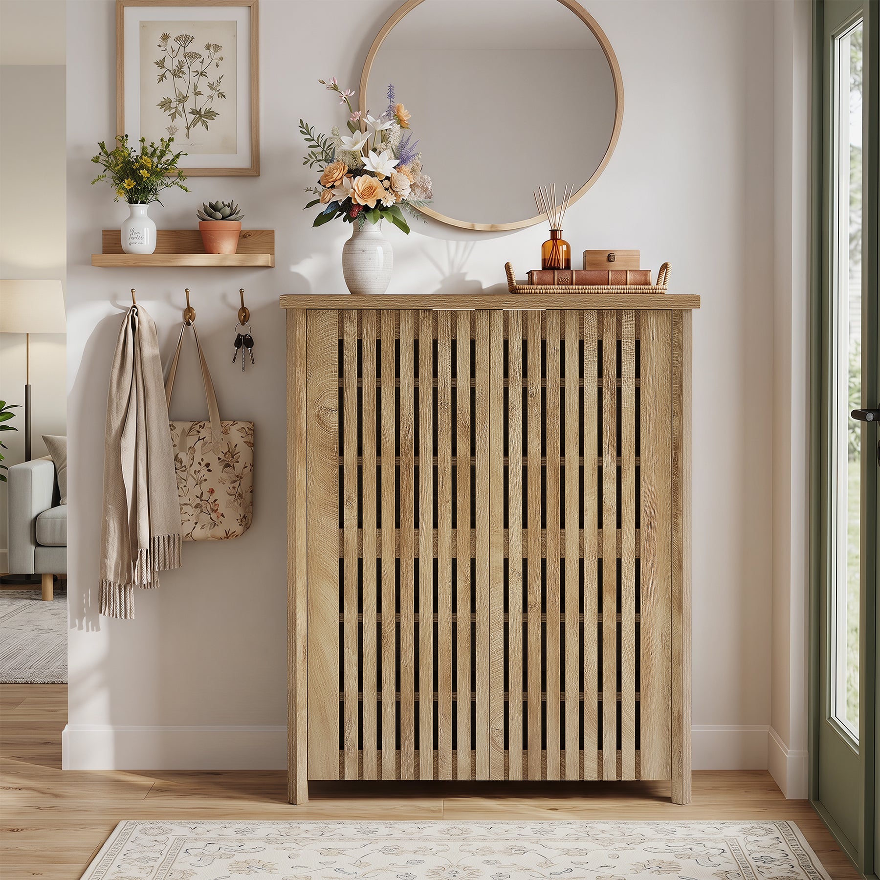 6-Tier Shoe Cabinet, Farmhouse Shoe Storage Organizer with 2 Louvered Doors