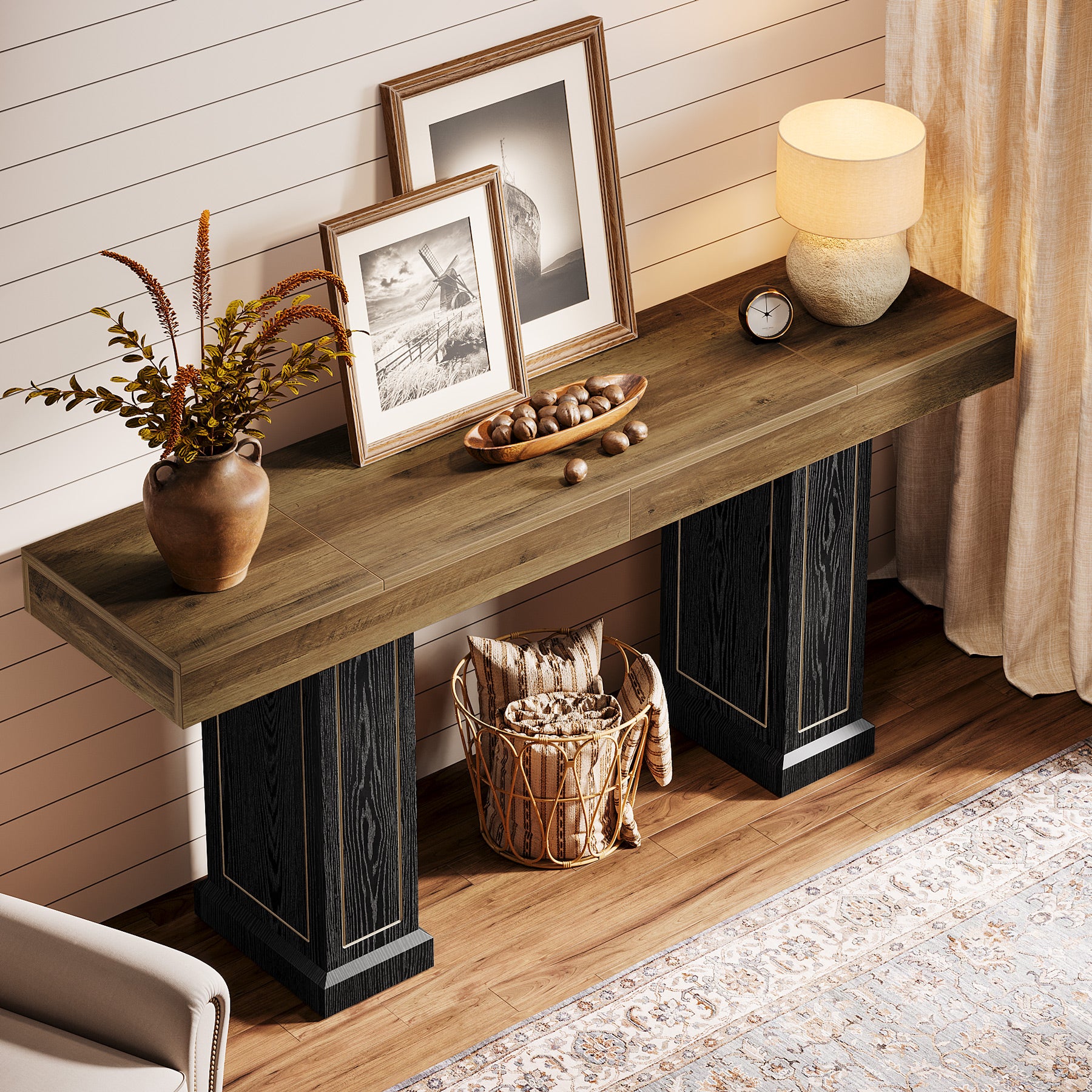 71" Extra Long Sofa Table Behind Couch, 37.4" Tall Narrow Console Table with Gold Accents