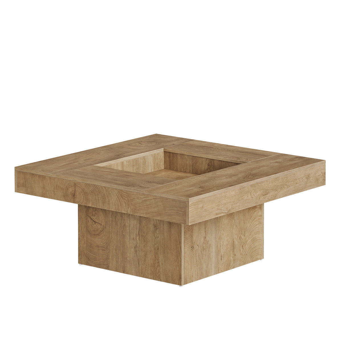 39" Square Farmhouse Coffee Table, Hollow Center Design, Wooden Pedestal Base