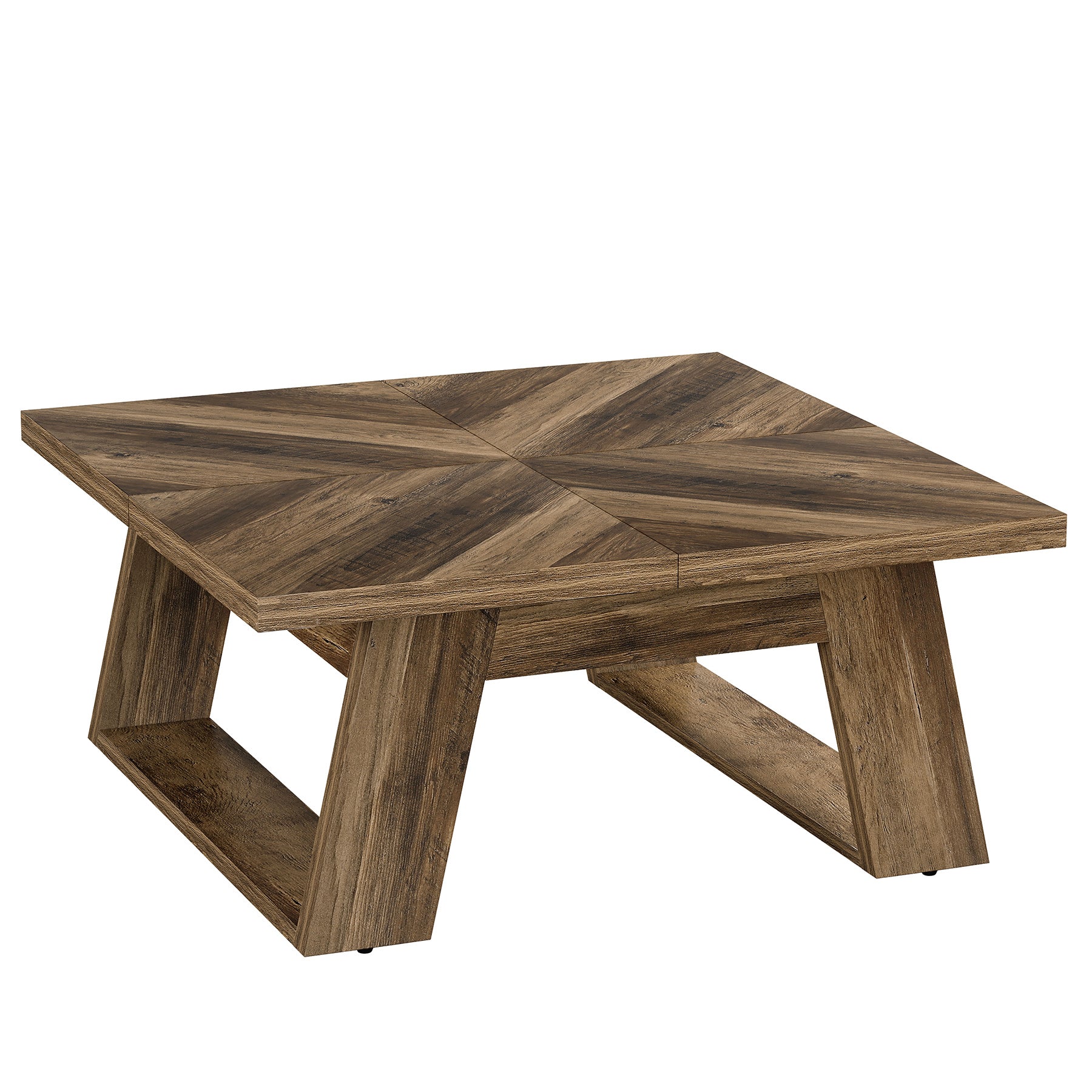 39.4" Square Coffee Table, Sturdy Center Table with Geometric Wood Grain