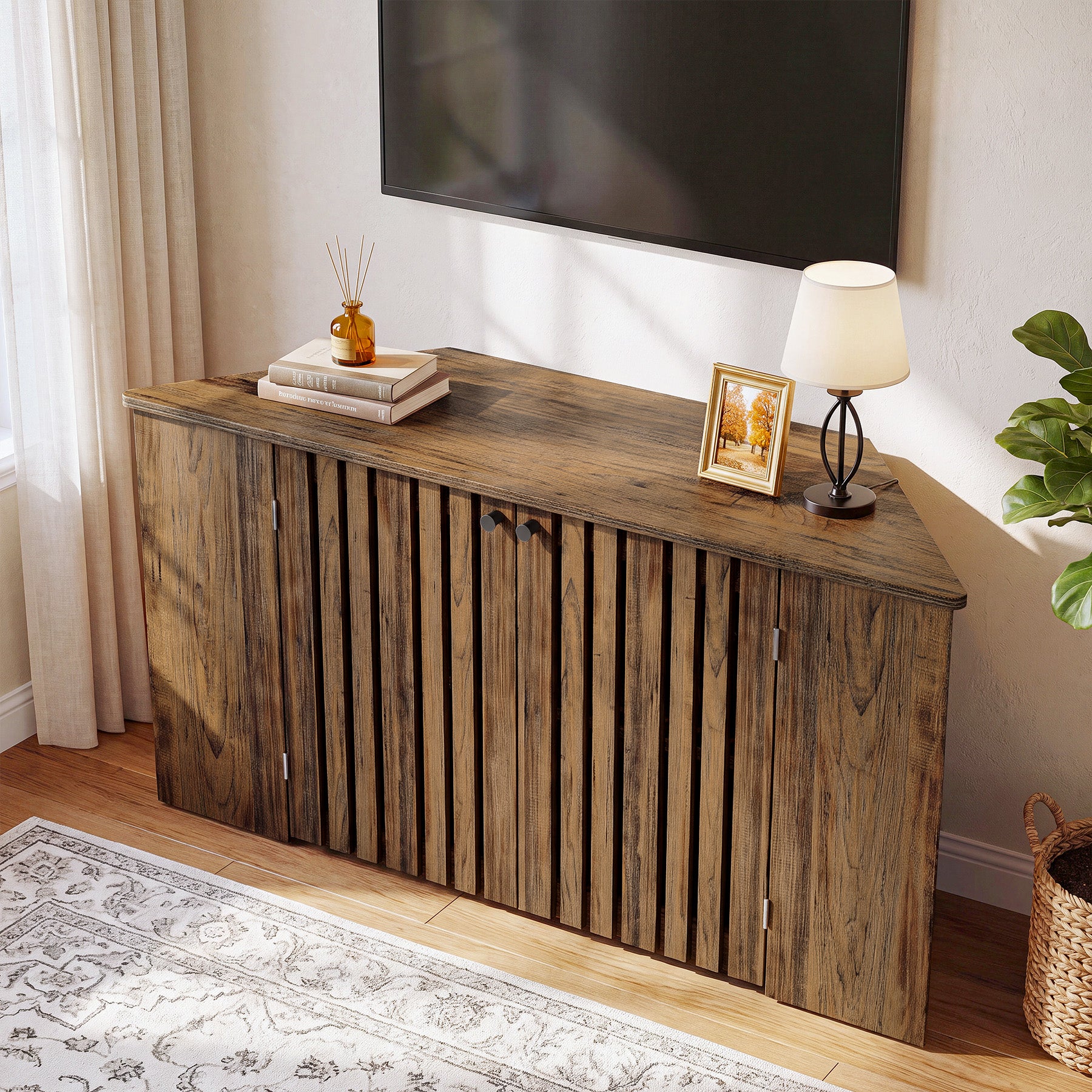 53" Farmhouse TV Stand with Cabinet, Entertainment Center for TVs up to 65"