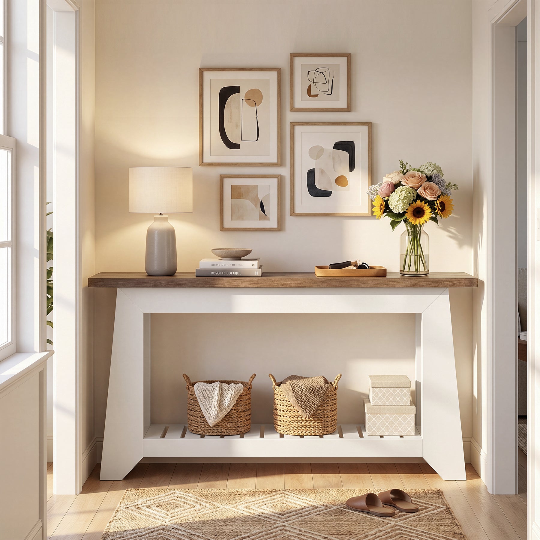 Tribesigns 63-Inch Console Table with Open Slatted Shelf, Modern Rustic Entryway Table for Hallway