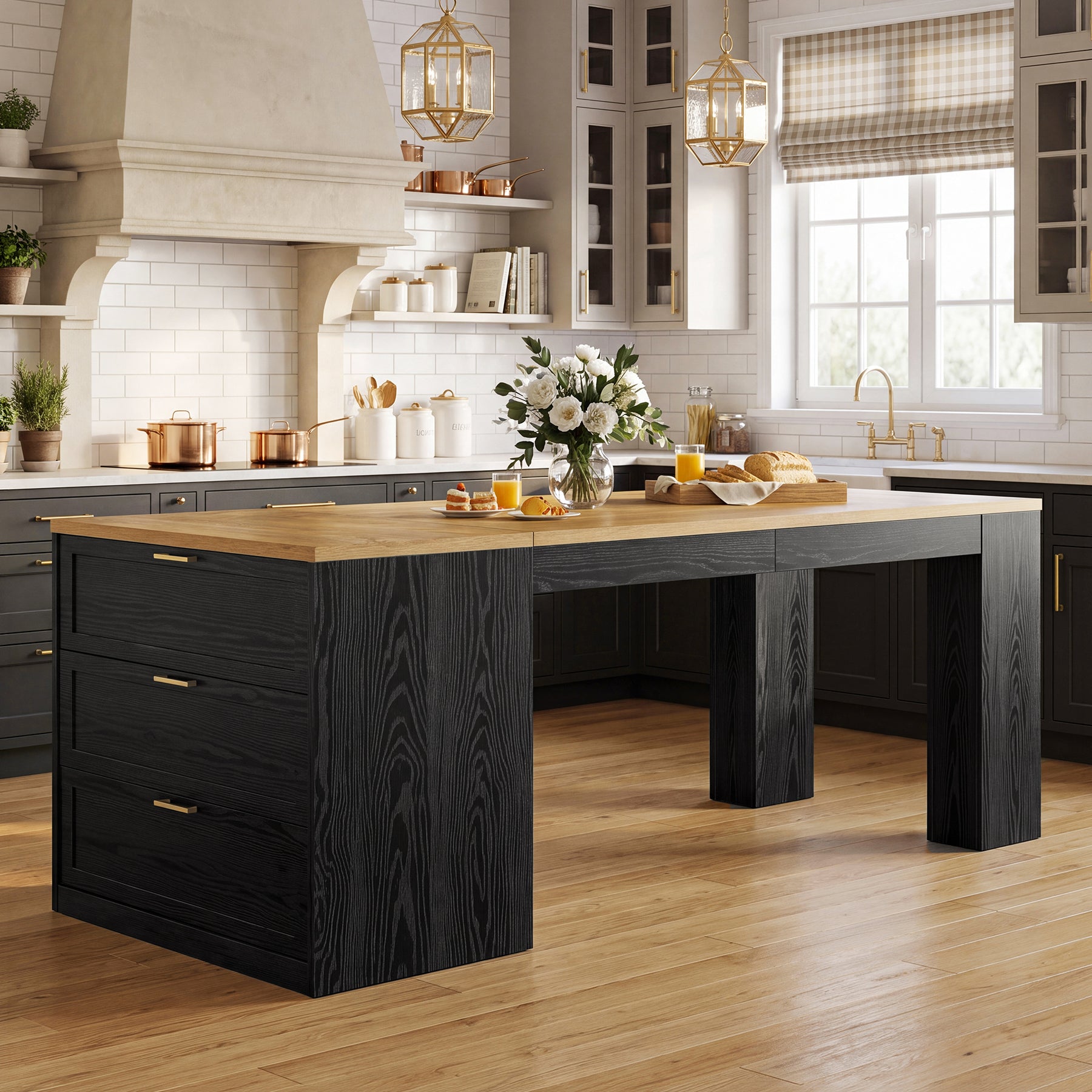 78.7" Extra Long Kitchen Island with 3 Drawers, Modern Prep Table, Large Leg Room