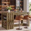 55" Bar Table, Farmhouse Counter Height Pub Table with 2-Tier Storage & Slatted Side Panel