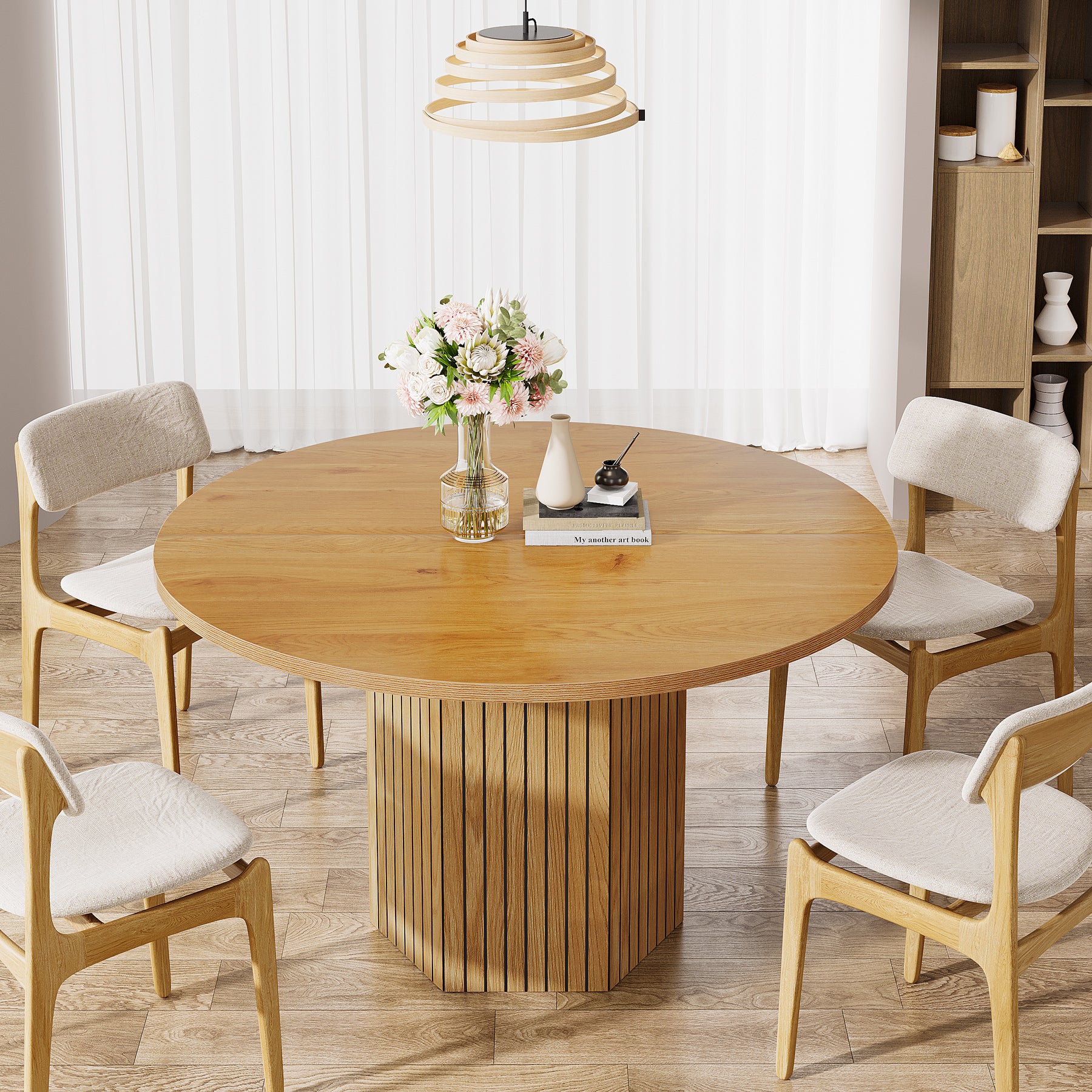 47" Round Dining Table, Kitchen Table with Pedestal Base for 4-6
