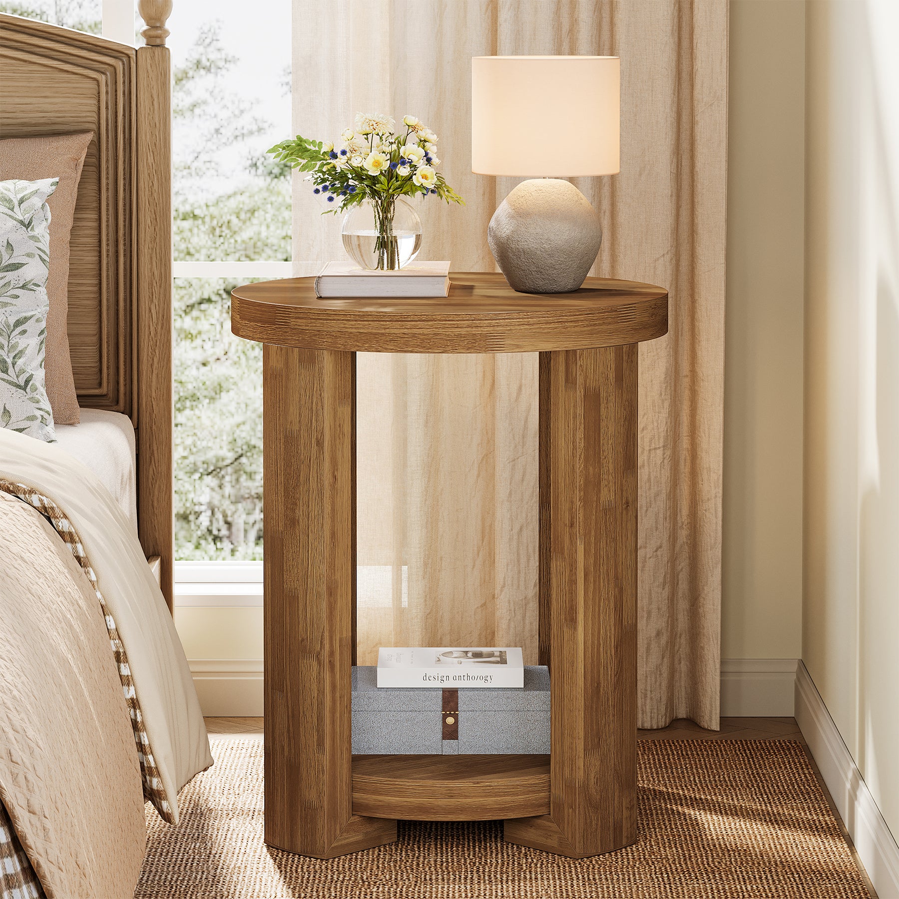 19.6" Side Table, 2-Tier Round End Table Bedside Table