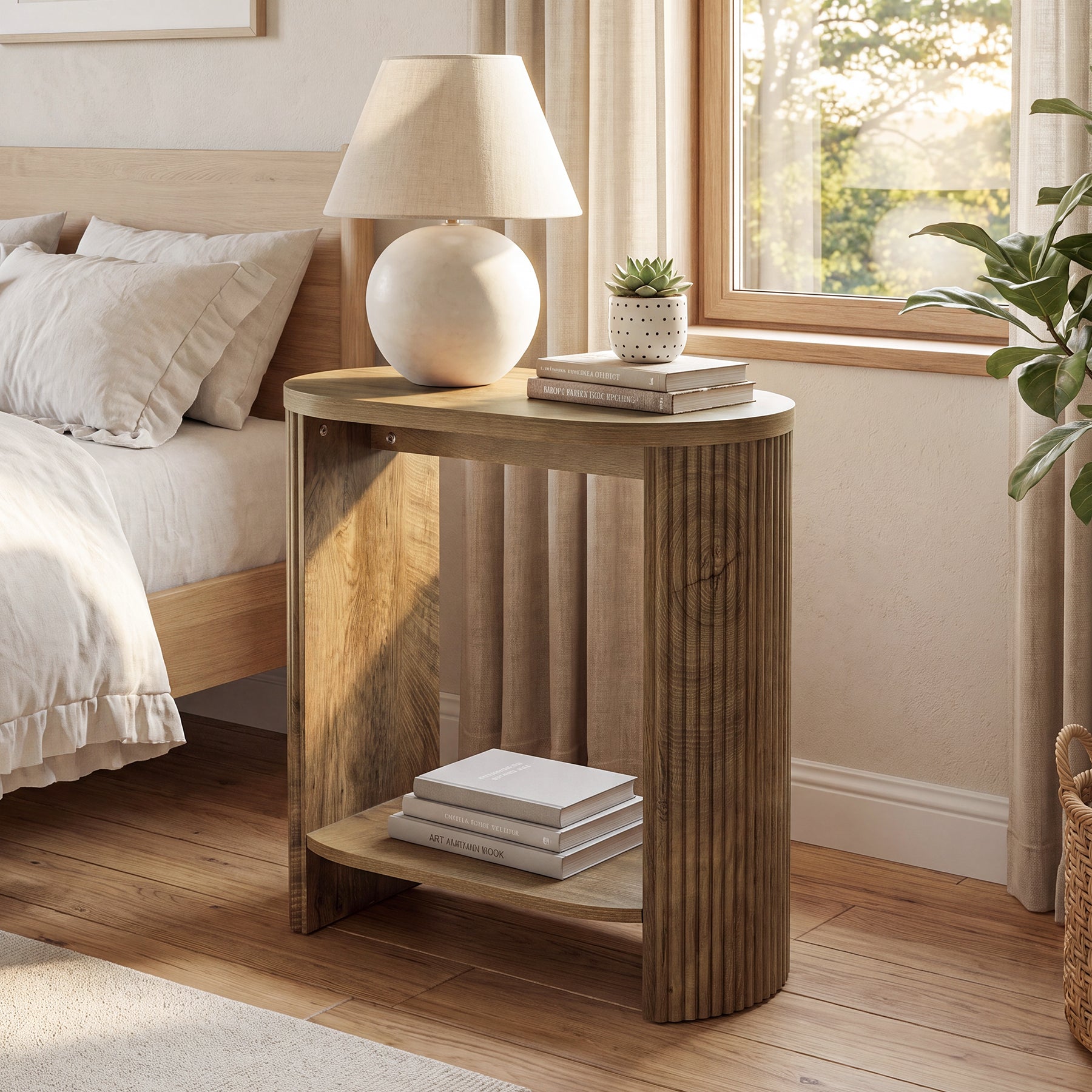 Narrow End Table, 2-Tier Side Table Nightstand with Storage Shelf for Small Spaces