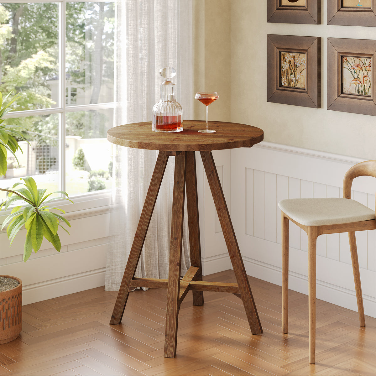 31.5" Round Bar Table, Solid Wood Pub Bistro Table