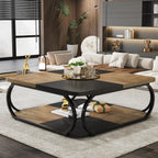 Square Coffee Table, 39" Central Cocktail Table with 2-Tier Shelves