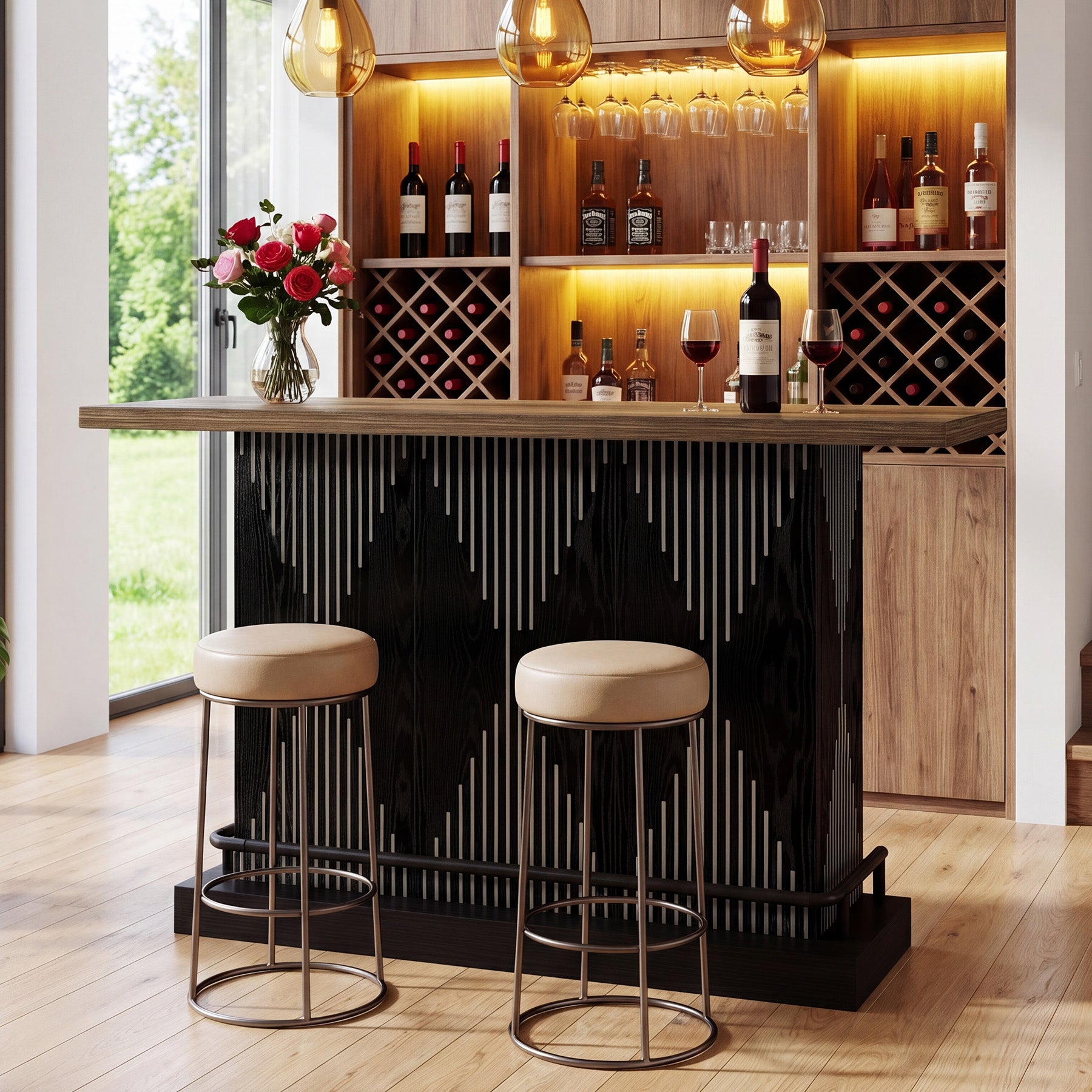 63" Bar Table, Rectangular Home Bar Unit with 2-Tier Storage Shelf for Kitchen