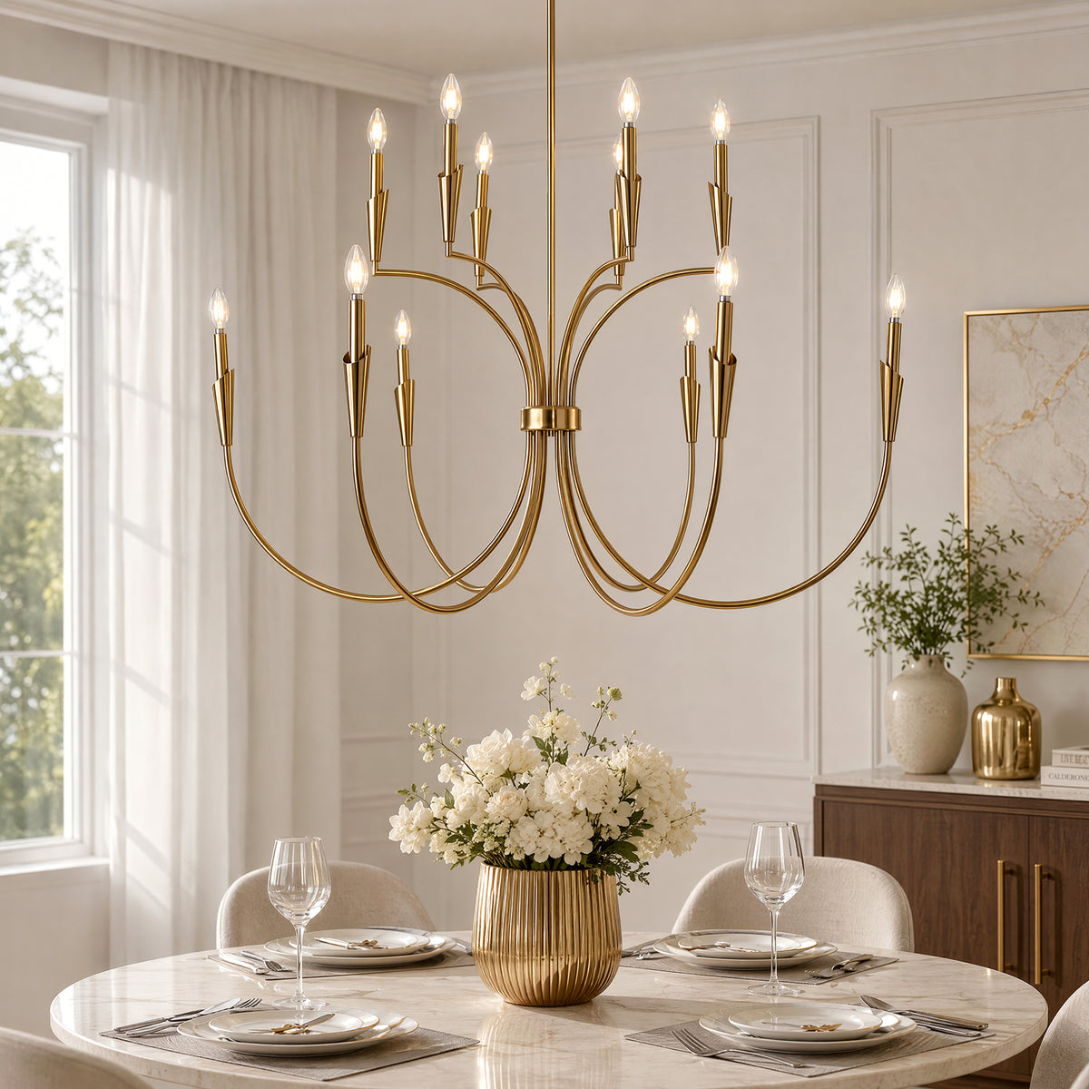12-Light 45.5" Gold Chandelier, Modern Farmhouse Pendant Lighting