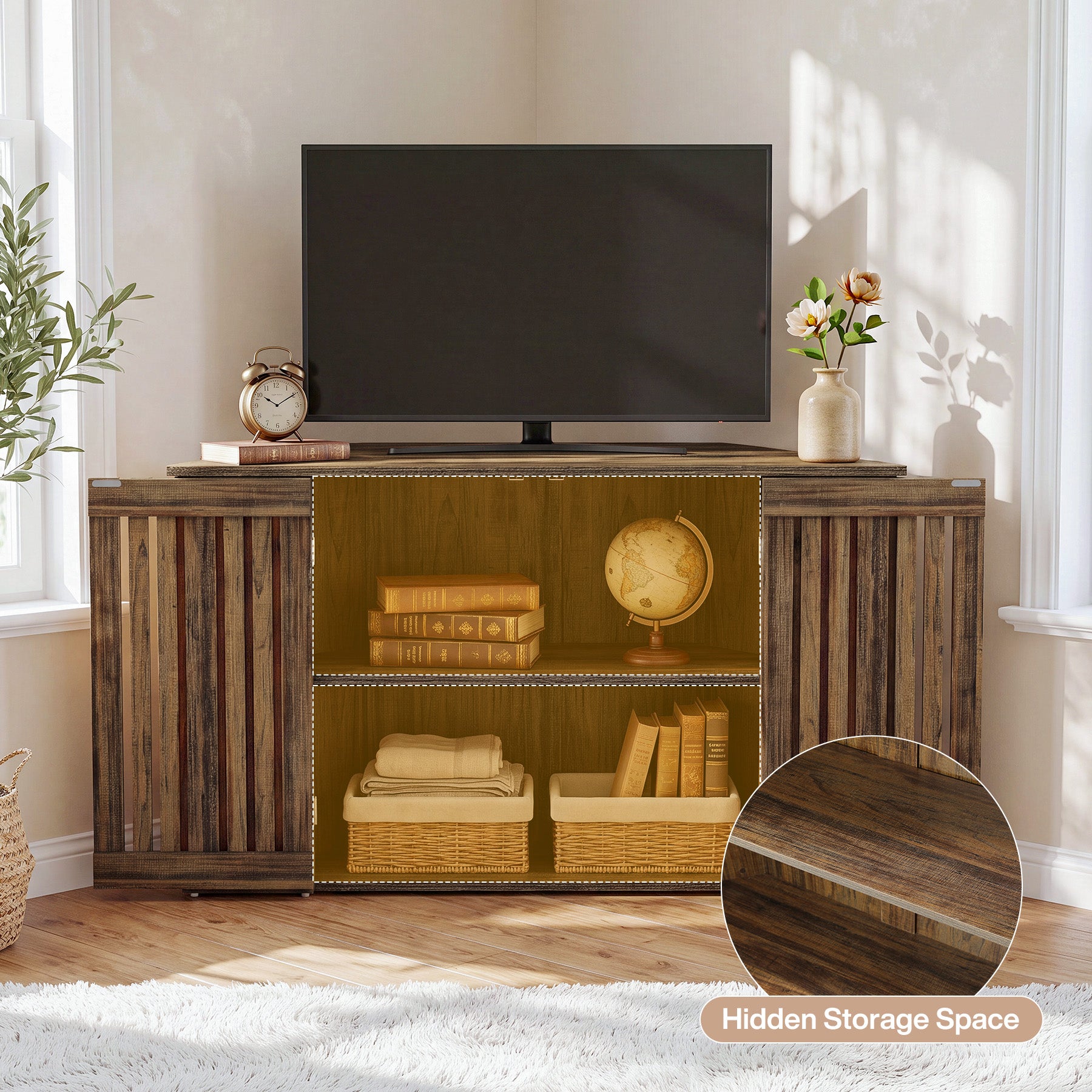 53" Farmhouse TV Stand with Cabinet, Entertainment Center for TVs up to 65"