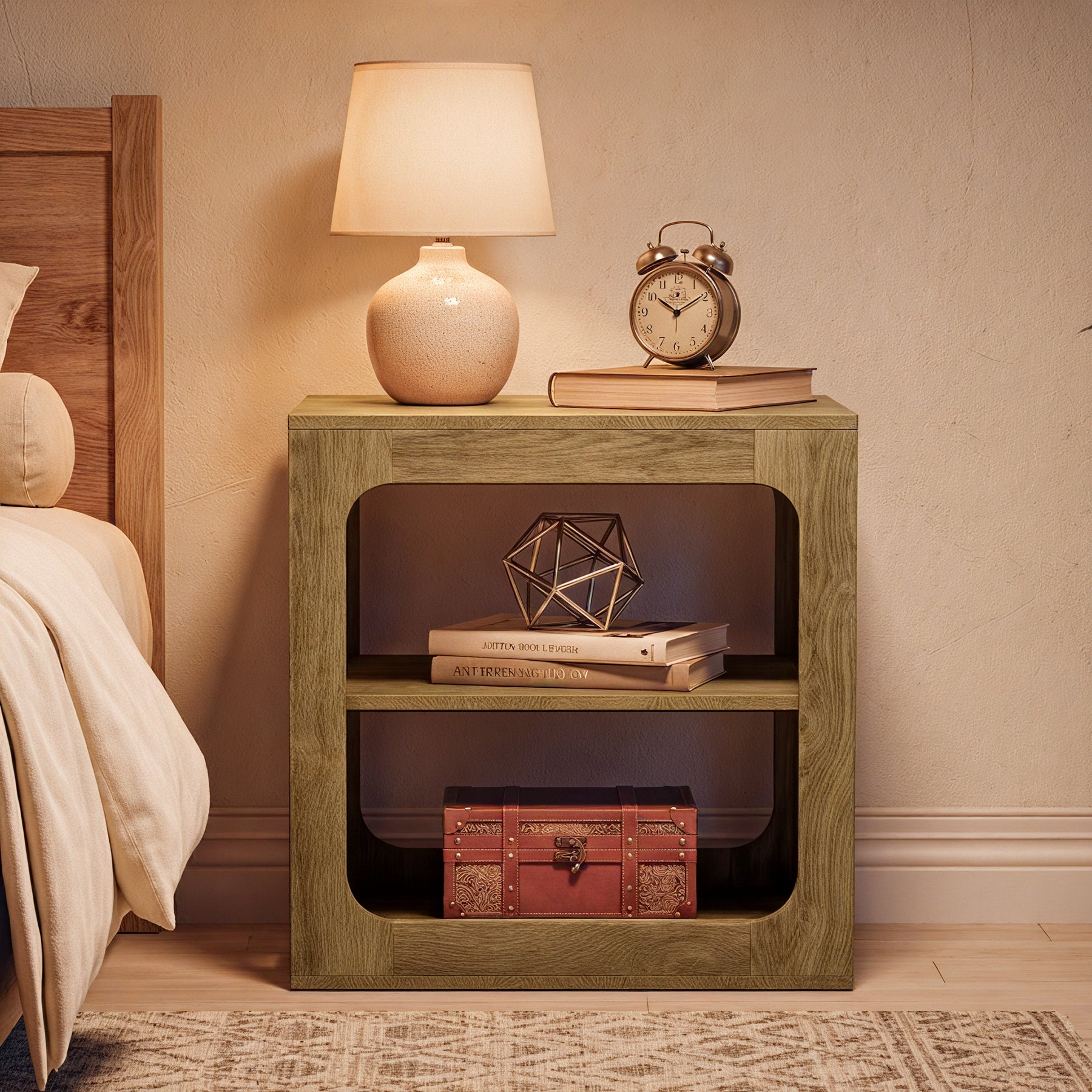 3-Tier End Table with Storage Shelves, Rustic Brown Side Table for Living Room and Bedroom