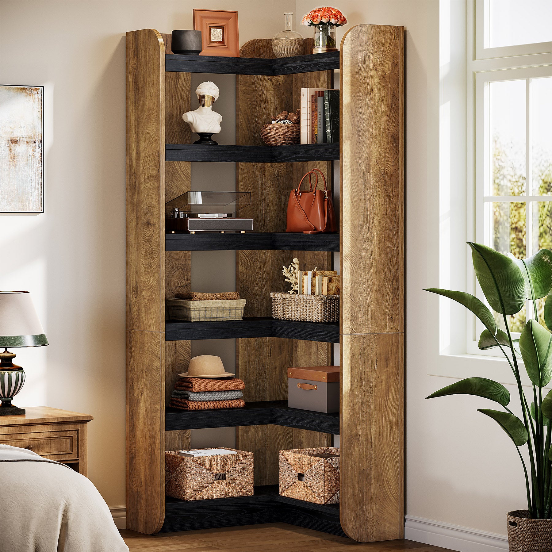 6-Tier Corner Bookshelf, 70.9" Bookcase Display Rack with Open Shelves