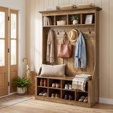 4-in-1 Hall Tree with Bench & Shoe Storage, 70.9" H Entryway Coat Rack with 6 Hooks, 12 Cubbies 3